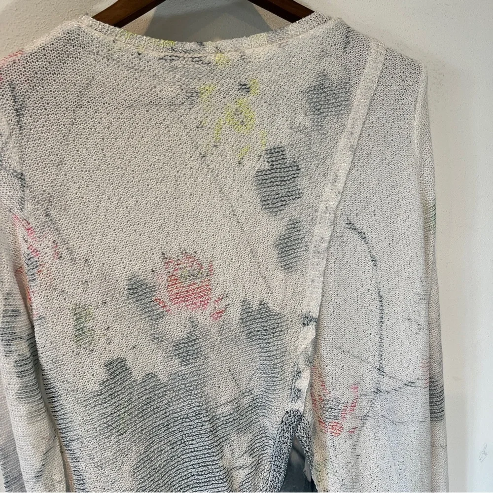 Sioni Lightweight Open Knit Watercolor Floral Layered Long Sleeve Sweater - Picture 8 of 9